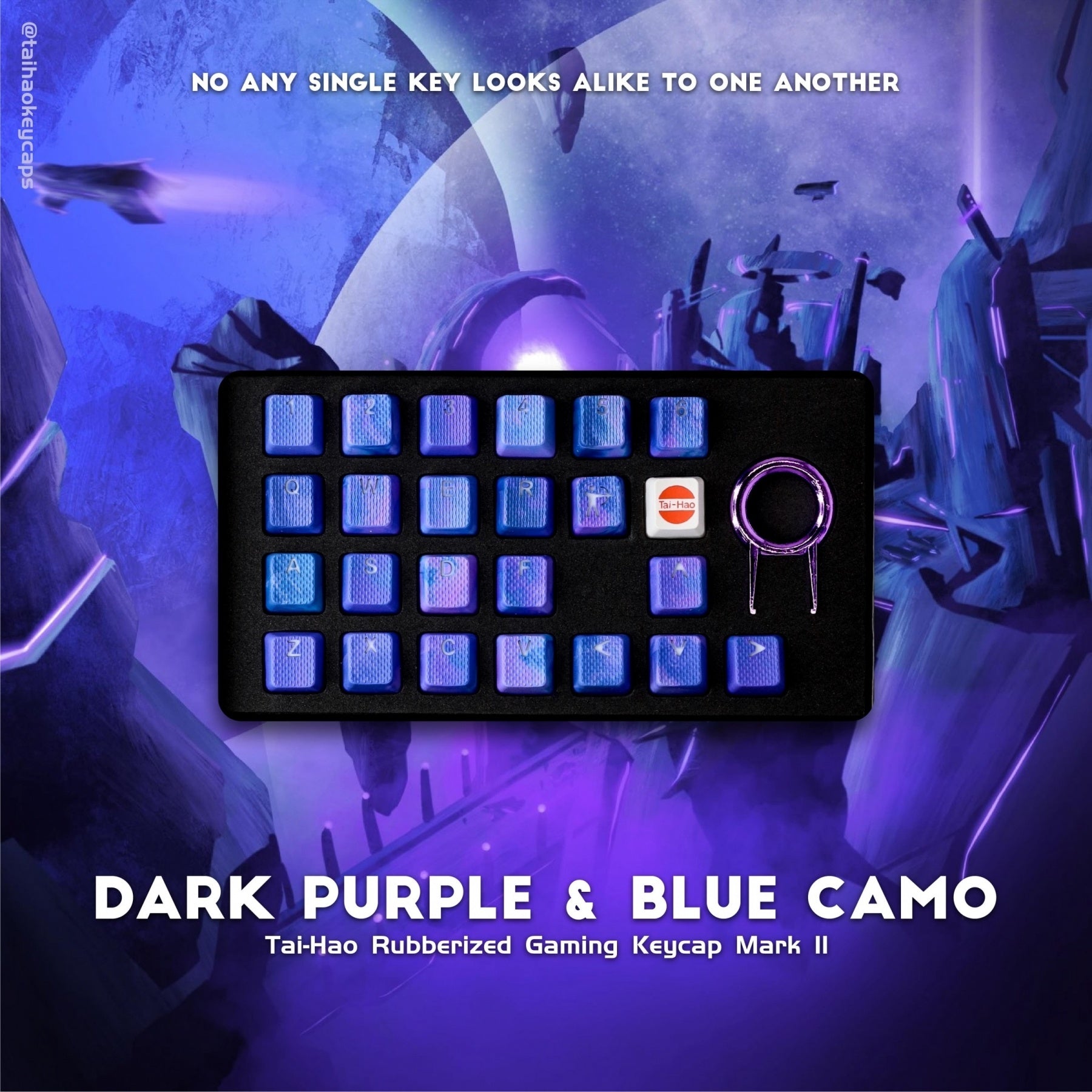 Tai-Hao 23 Key TPR Rubberized Gaming Keycap Set Dark Purple & Blue Camo Rubber MKIQA21YVU |0|