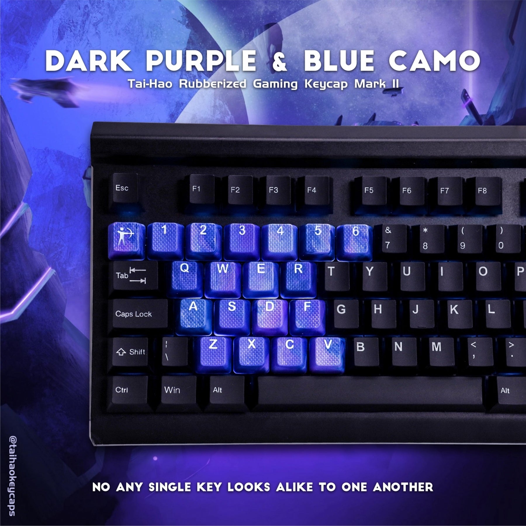 Tai-Hao 23 Key TPR Rubberized Gaming Keycap Set Dark Purple & Blue Camo Rubber MKIQA21YVU |28558|