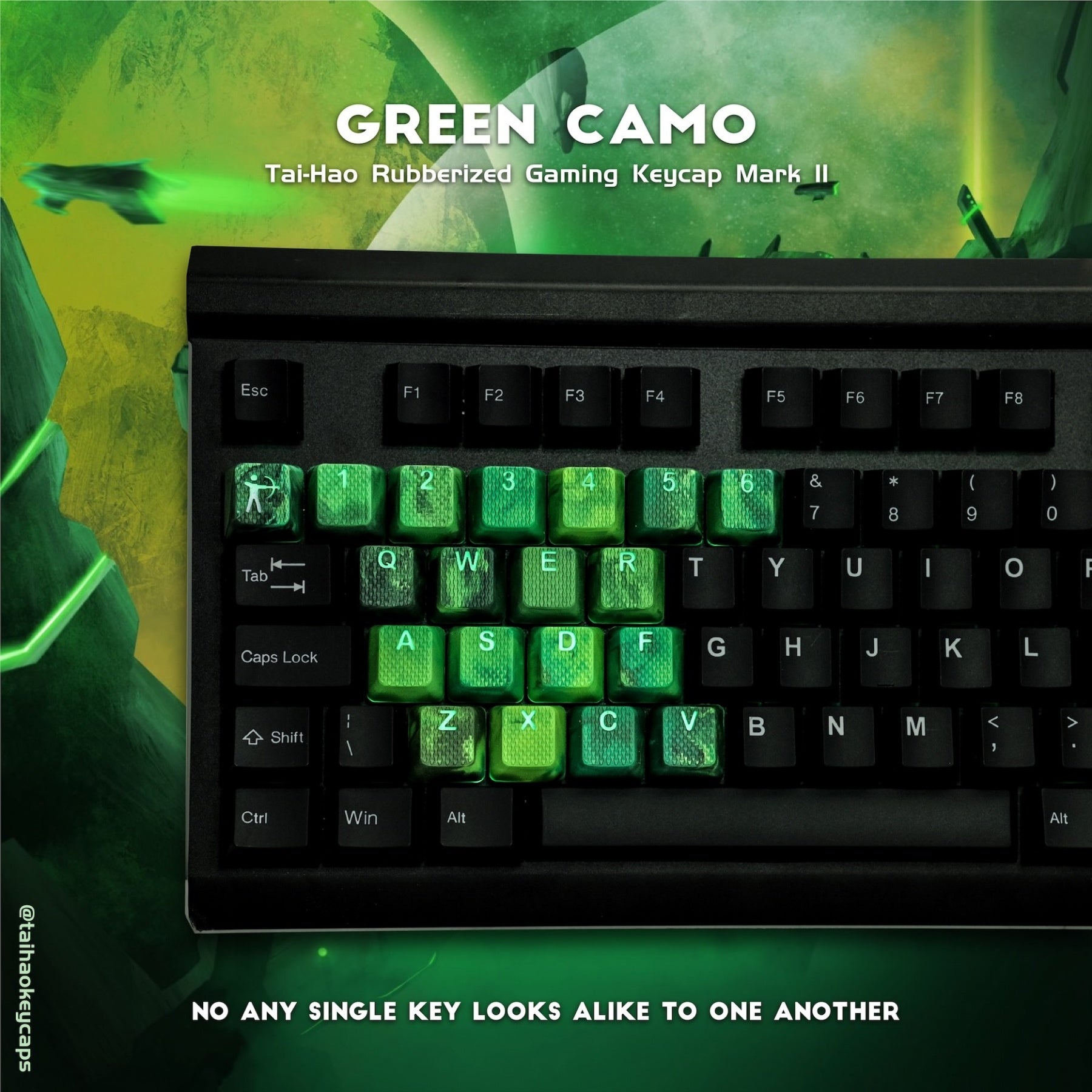 Tai-Hao 23-Key TPR Rubberized Gaming Keycap Set Green Camo Rubber MKOFXXHYW0 |28572|
