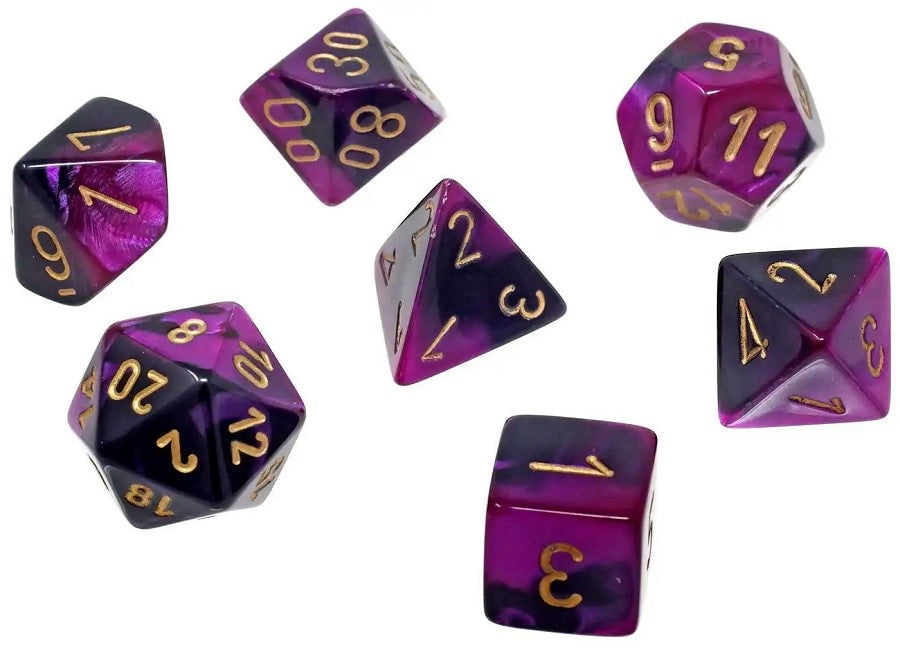 Chessex Gemini Mini 7 Die Set Black Purple Gold MKHGTAMT6V |0|