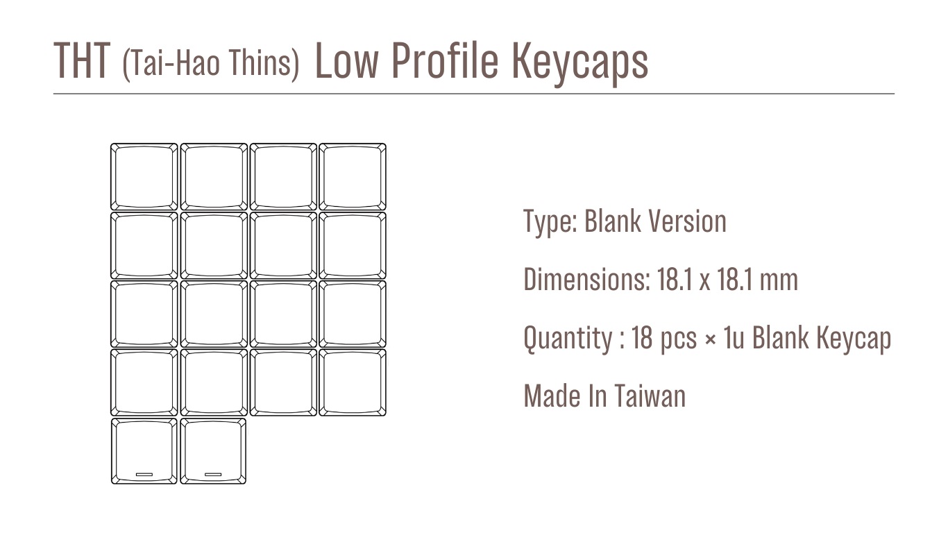 Tai-Hao Black THT 18 Key PBT Low Profile (*) MK756ODF1Z |62397|