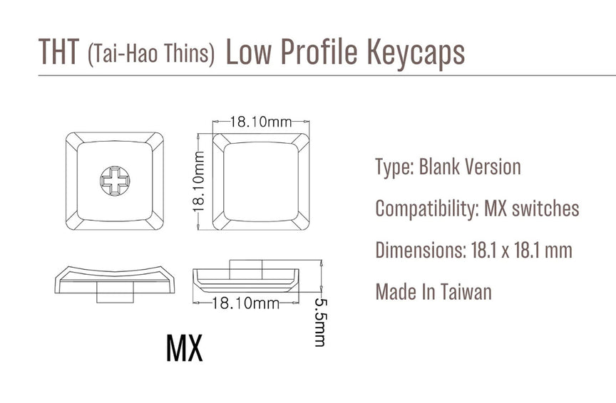 Tai-Hao Black THT 18 Key PBT Low Profile (*) MK756ODF1Z |62398|