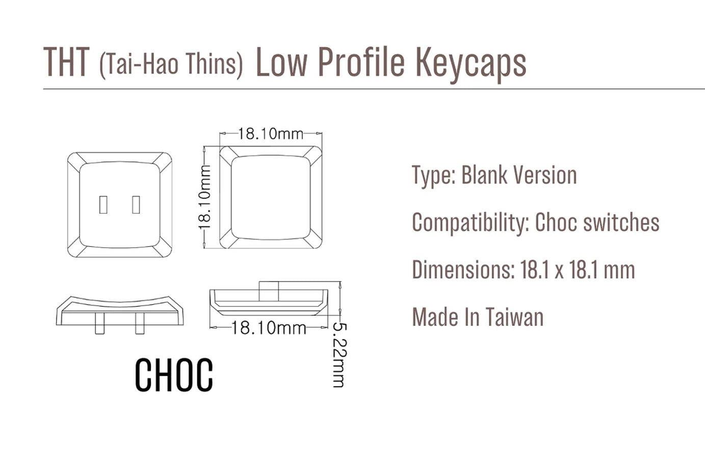 Tai-Hao Black THT 18 Key PBT Low Profile (*) MK756ODF1Z |62399|