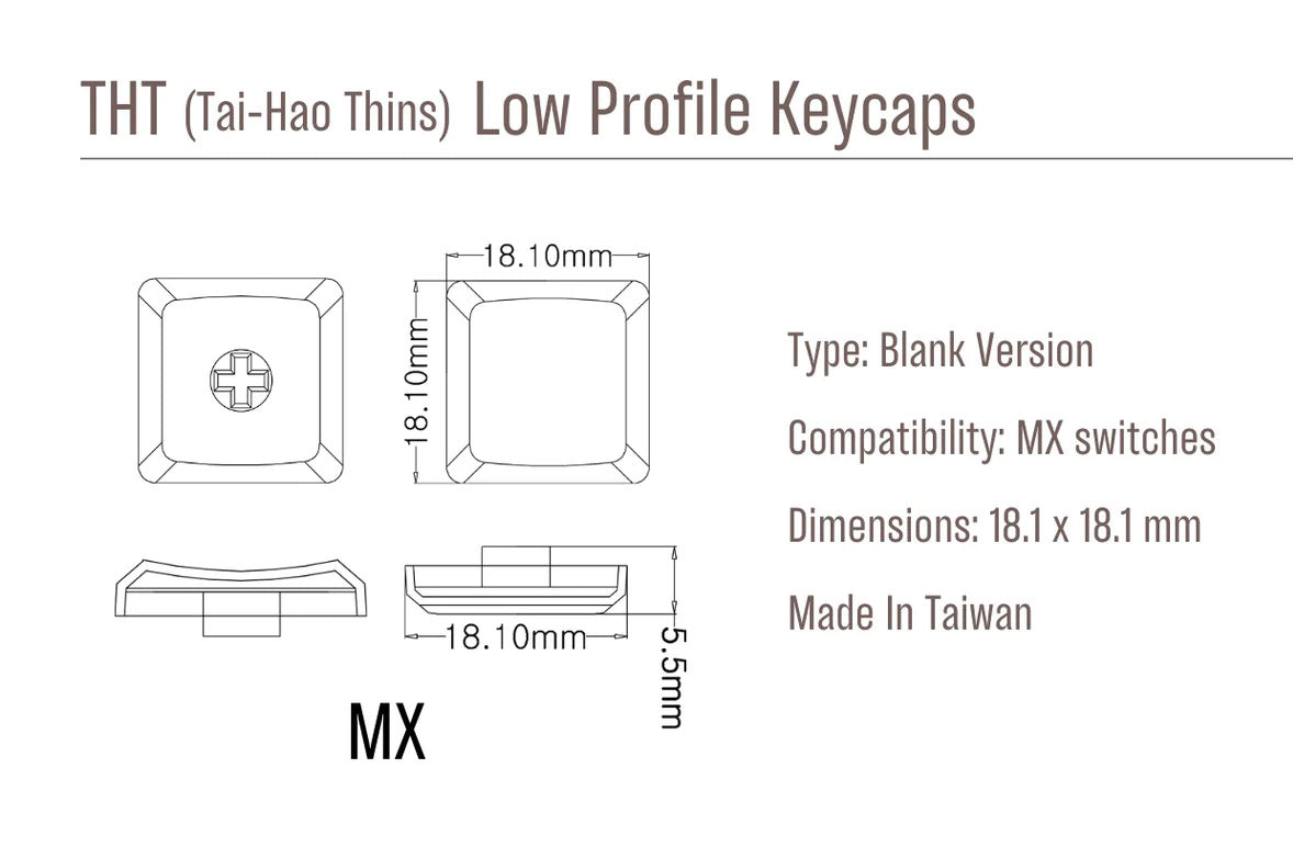 Tai-Hao White THT 18 Key PBT Low Profile (*) MK4U3V1OZI |62416|
