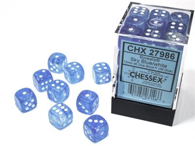 Borealis 12mm d6 Sky Blue/white Luminary Dice Block (36 dice) MKR3X7UETT |0|