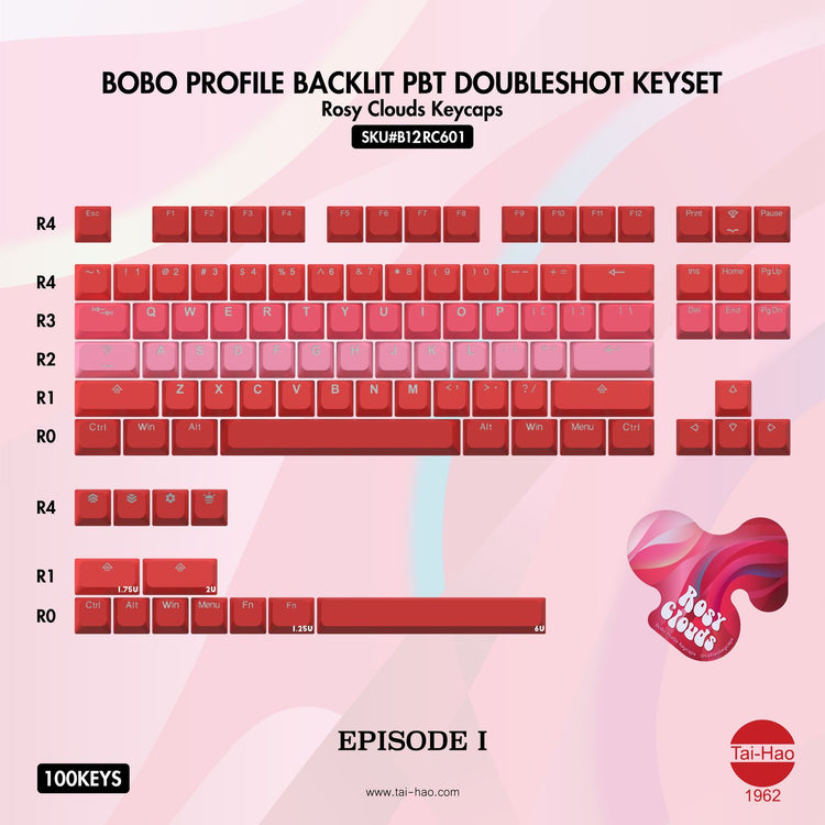 Tai-Hao 100 Key PBT Double Shot BOBO Keycap Set Rosy Clouds MKVDURPMT7 |28462|