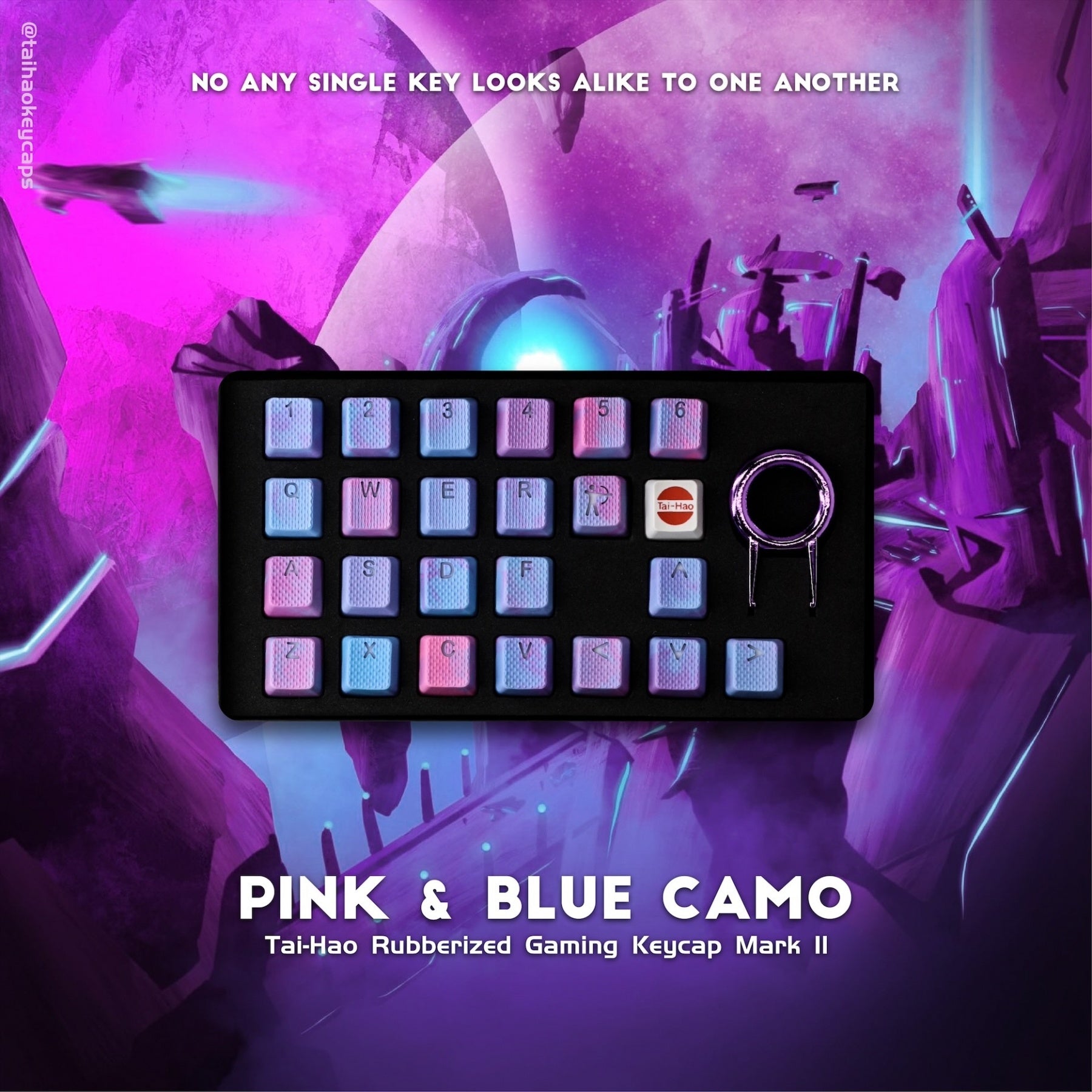 Tai-Hao 23-Key TPR Rubberized Gaming Keycap Set Pink & Blue Camo Rubber MKUXEB08TH |0|