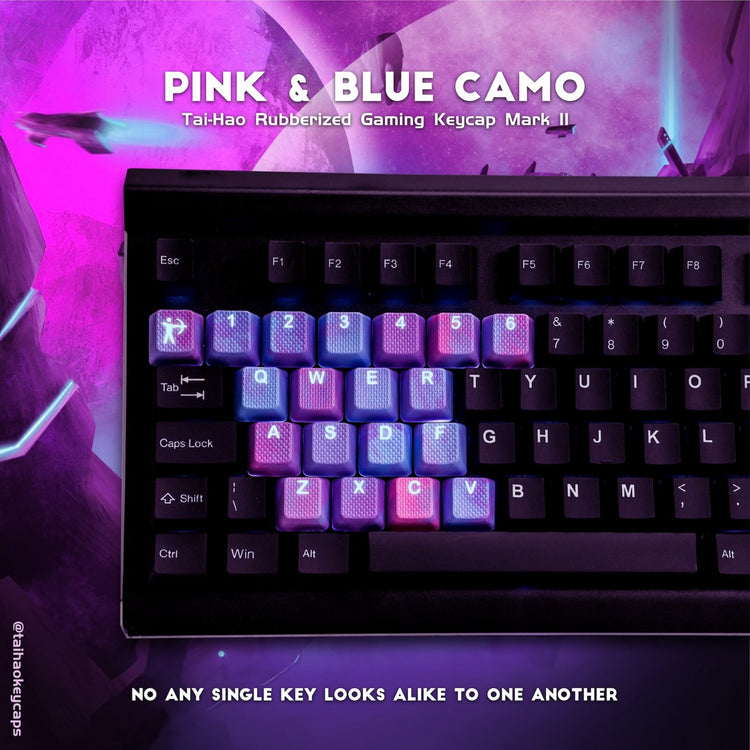 Tai-Hao 23-Key TPR Rubberized Gaming Keycap Set Pink & Blue Camo Rubber MKUXEB08TH |28579|