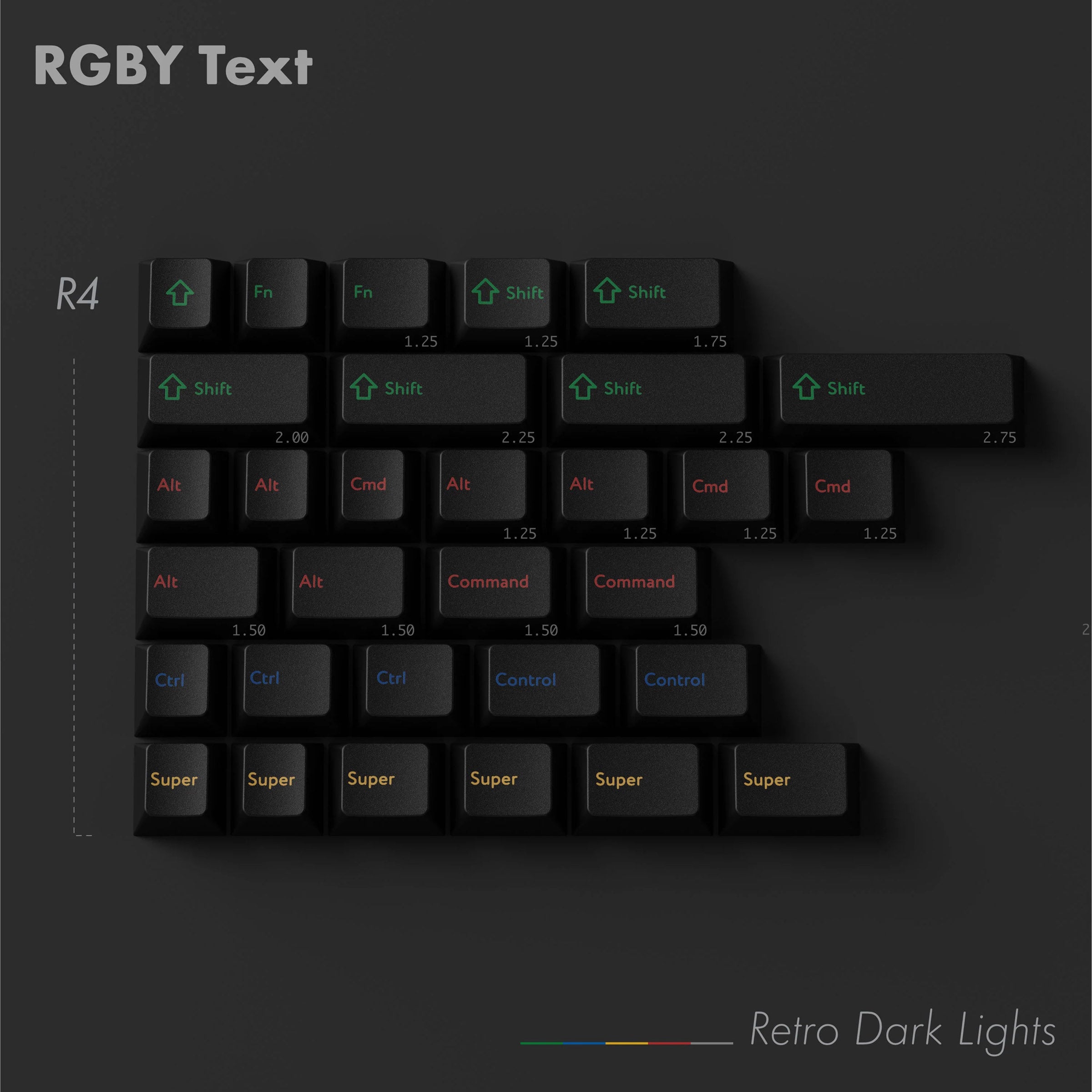 KBDFans PBTFans Retro Dark Lights RGBY Text Kit MKKBR1LKDM |0|
