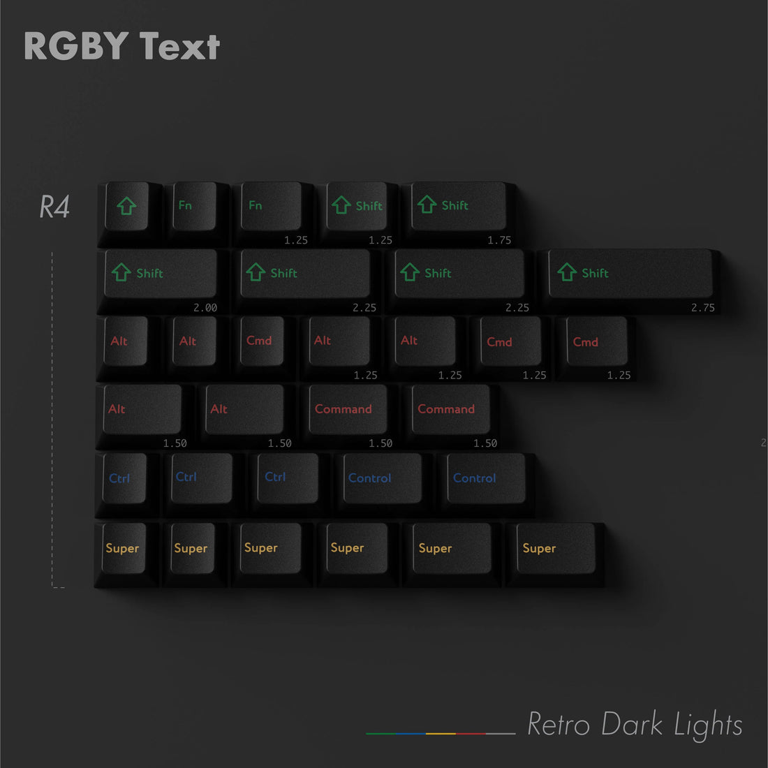 KBDFans PBTFans Retro Dark Lights RGBY Text Kit 31 Key Cherry Profile