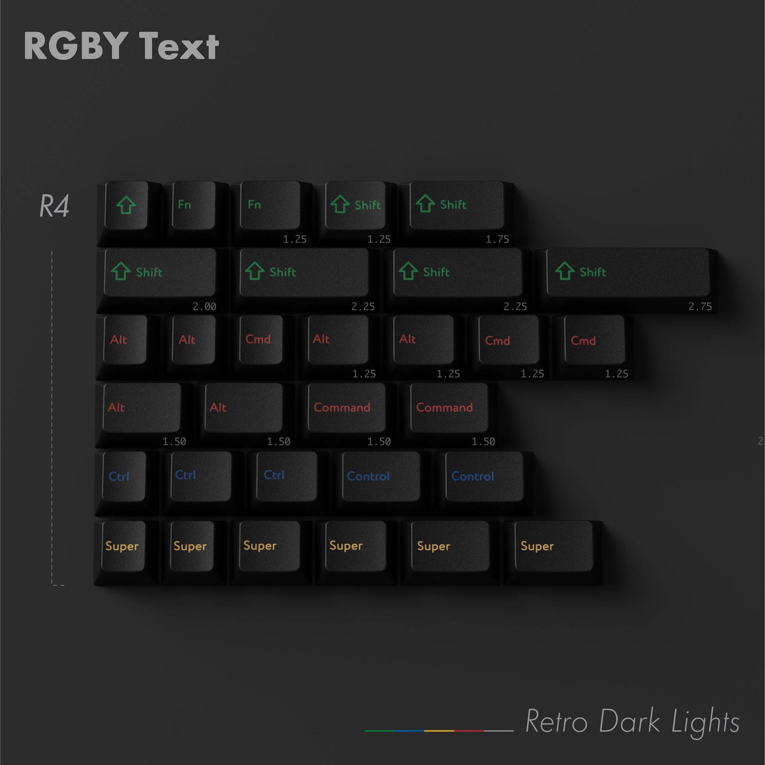 KBDFans PBTFans Retro Dark Lights RGBY Text Kit 31 Key Cherry Profile