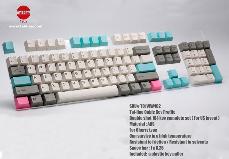 Tai-Hao 104 Key ABS Double Shot Cubic Keycap Set Miami Blue MKBY12L6C4 |0|