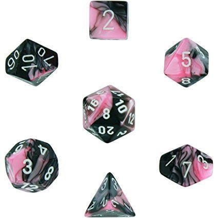 Chessex Gemini Mini 7 Die Set Black / Pink / White MK5HO3ORN1 |0|