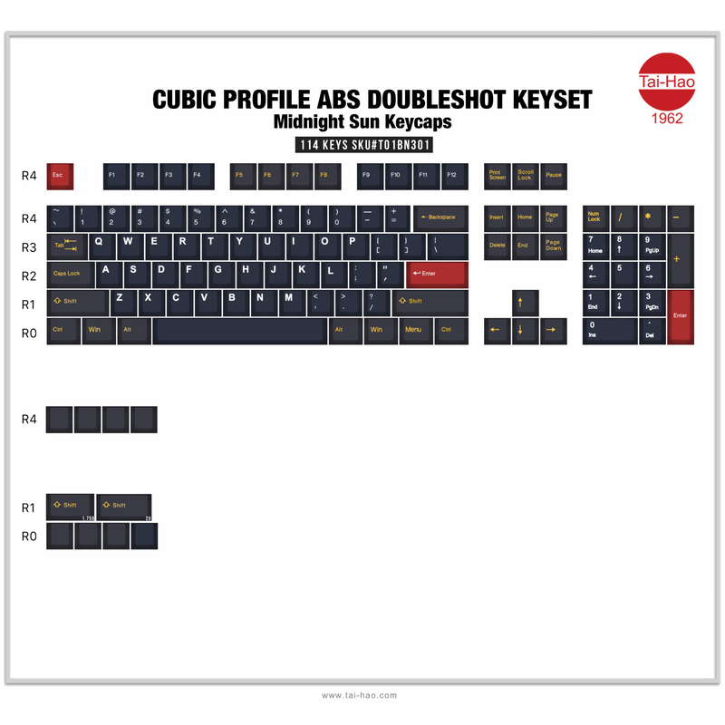 Tai-Hao Midnight Sun 114 Key Cubic Profile Double Shot ABS Keycap Set