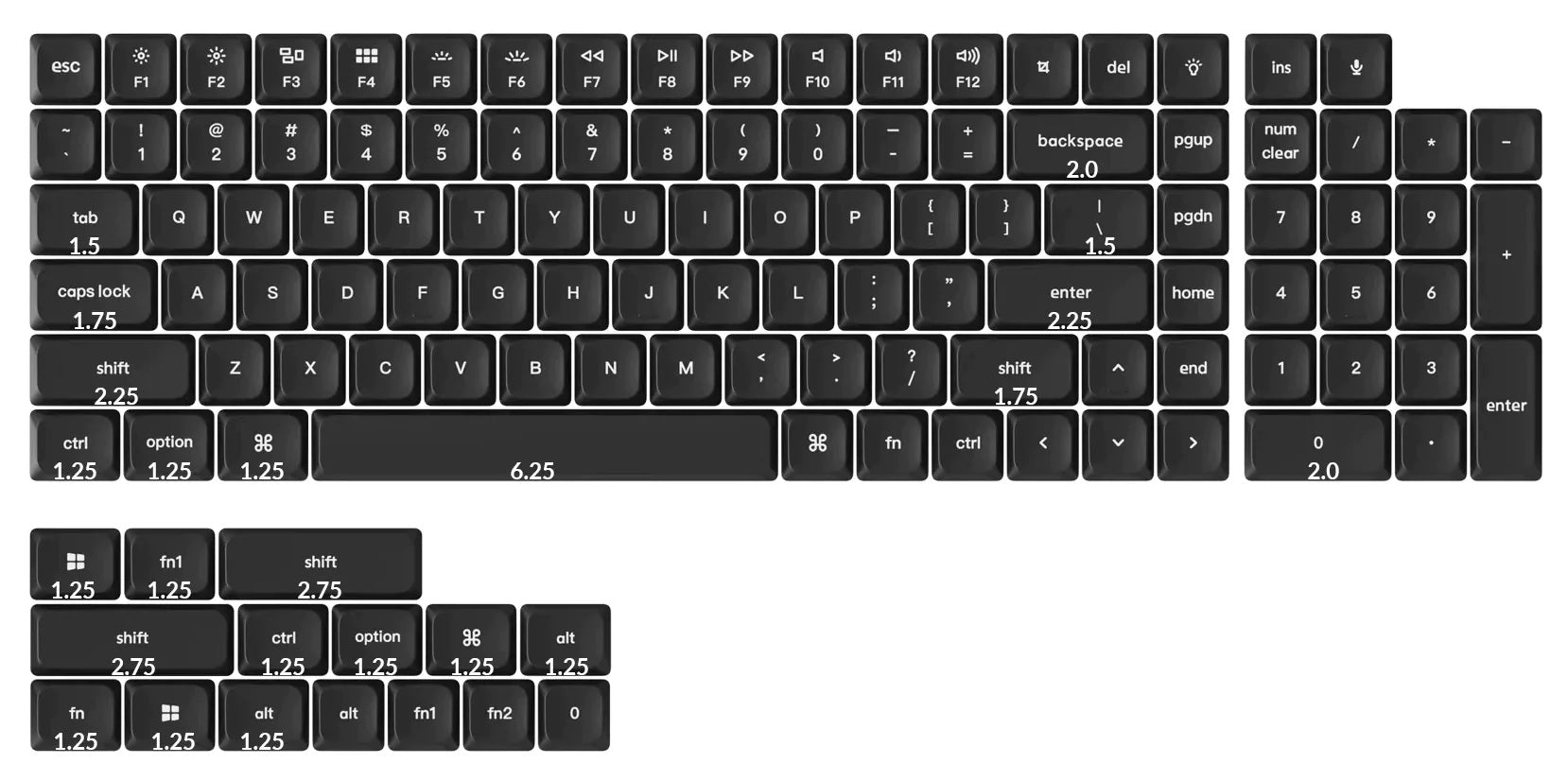 Keychron White on Black 118 Key Low Profile Double Shot PBT MKU03TUDR1 |62685|