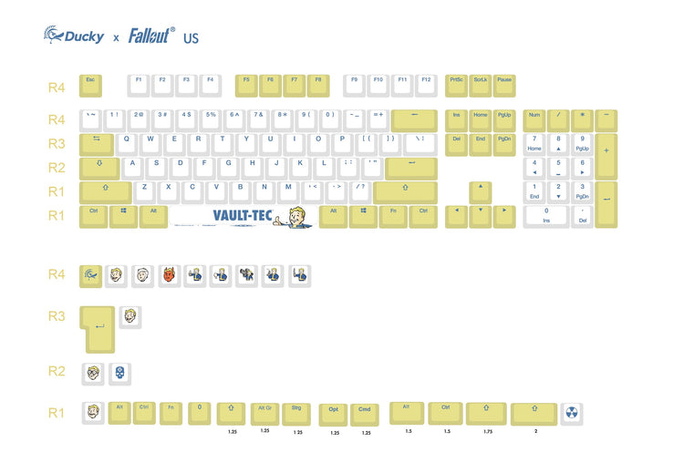 Ducky x Bethesda Fallout 132 Key Cherry Profile Dye Sub PBT Keycap Set MKSHBYIF16 |68573|