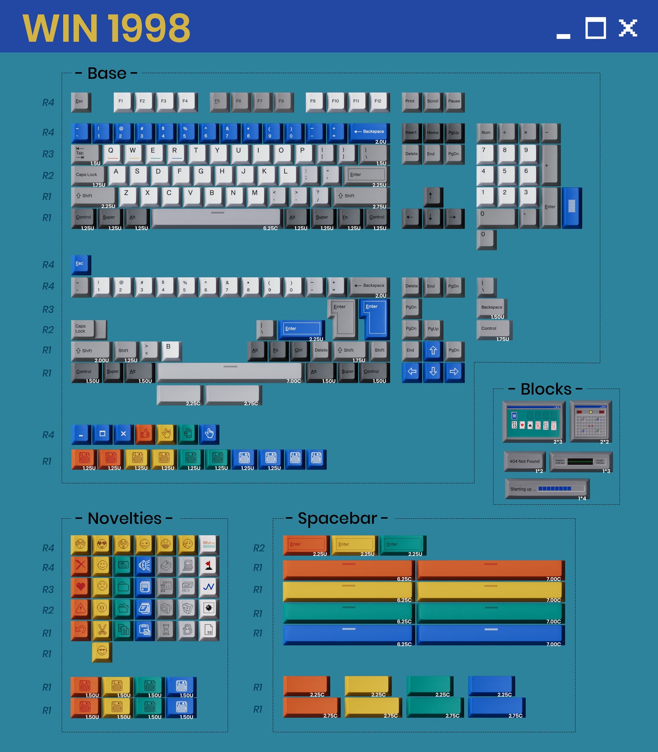 80Retros Win 1998 245 Key Cherry Profile PBT Keycap Set MK0SJ3AOIB |69947|