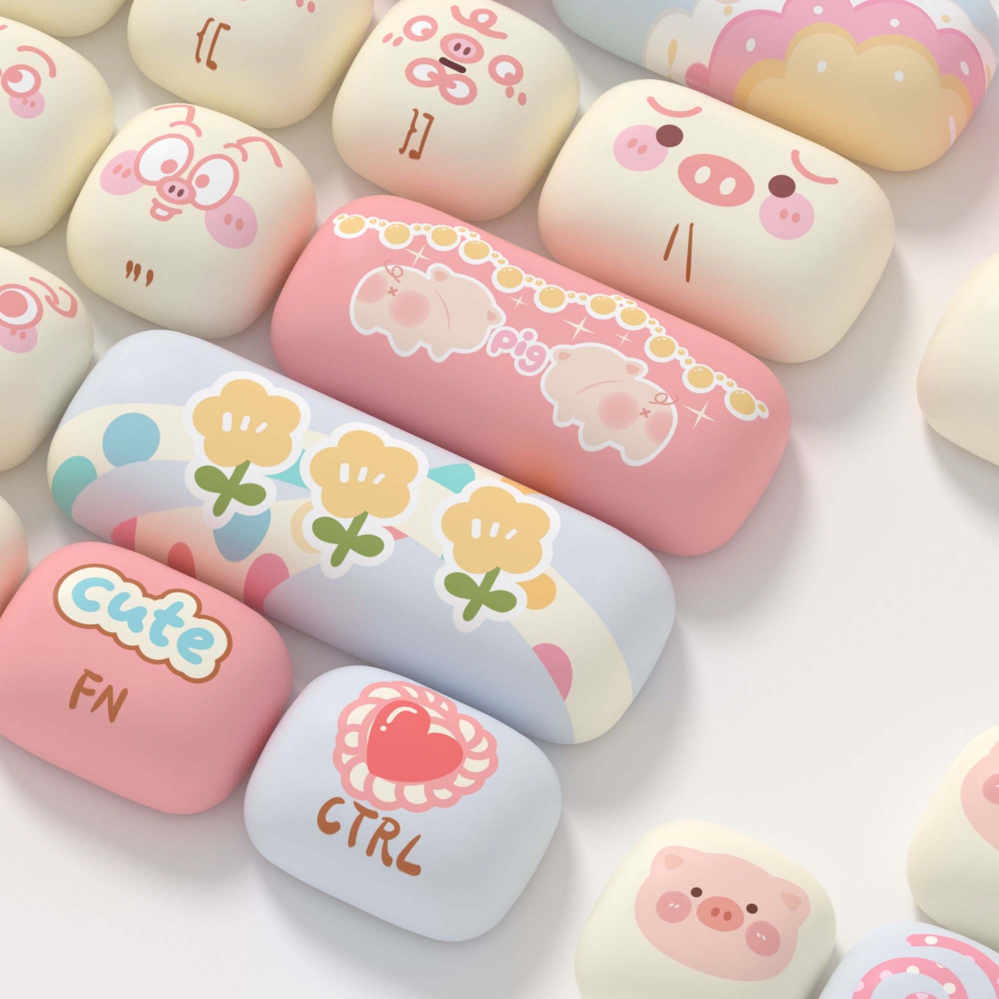 Hyekic Tastierini PBT 147 Tasti Profilo MOG - Gatto Dessert Rosa, Per Tastiere Meccaniche Cherry MX