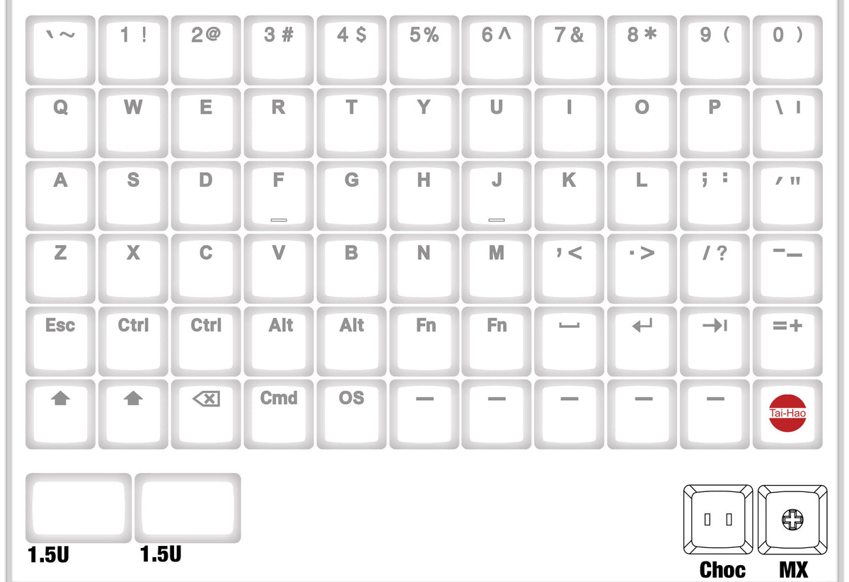 Tai-Hao White THT Backlit 65 Key Double Shot PBT Low Profile Keycap Se