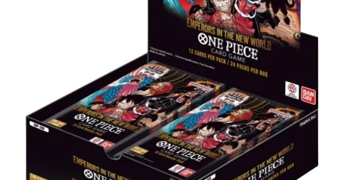 the four emperors booster box One Piece Japanese OP09 Clovr Cards Boxes are sealed with a small piece of tape on the top flap One Piece TCG Emperors in