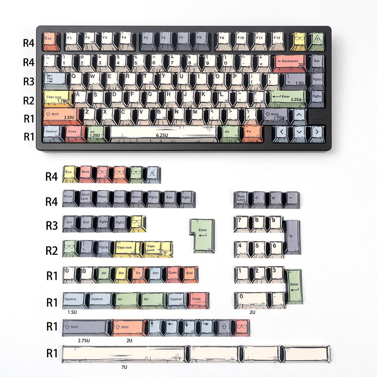 Click Inc Comic Cherry Profile Dye Sub Keycaps MKAHNKKZYY |25169|