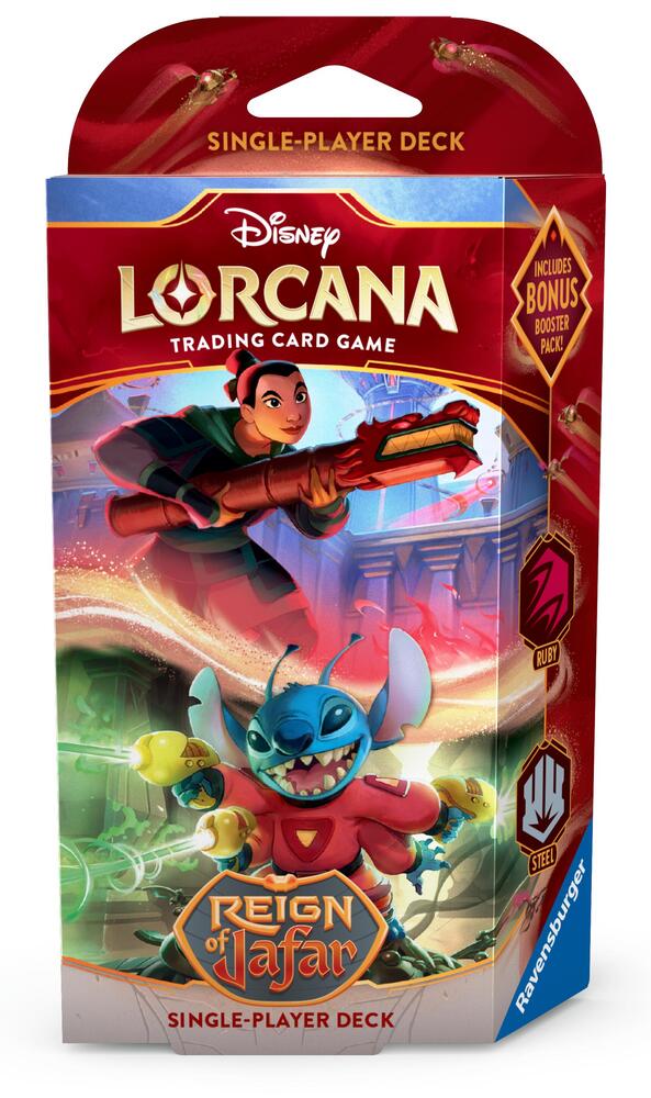 Disney Lorcana TCG Reign of Jafar Starter Ruby / Steel Mulan and Stitc Disney Lorcana TCG Reign of Jafar Starter Ruby / Steel Mulan and Stitc