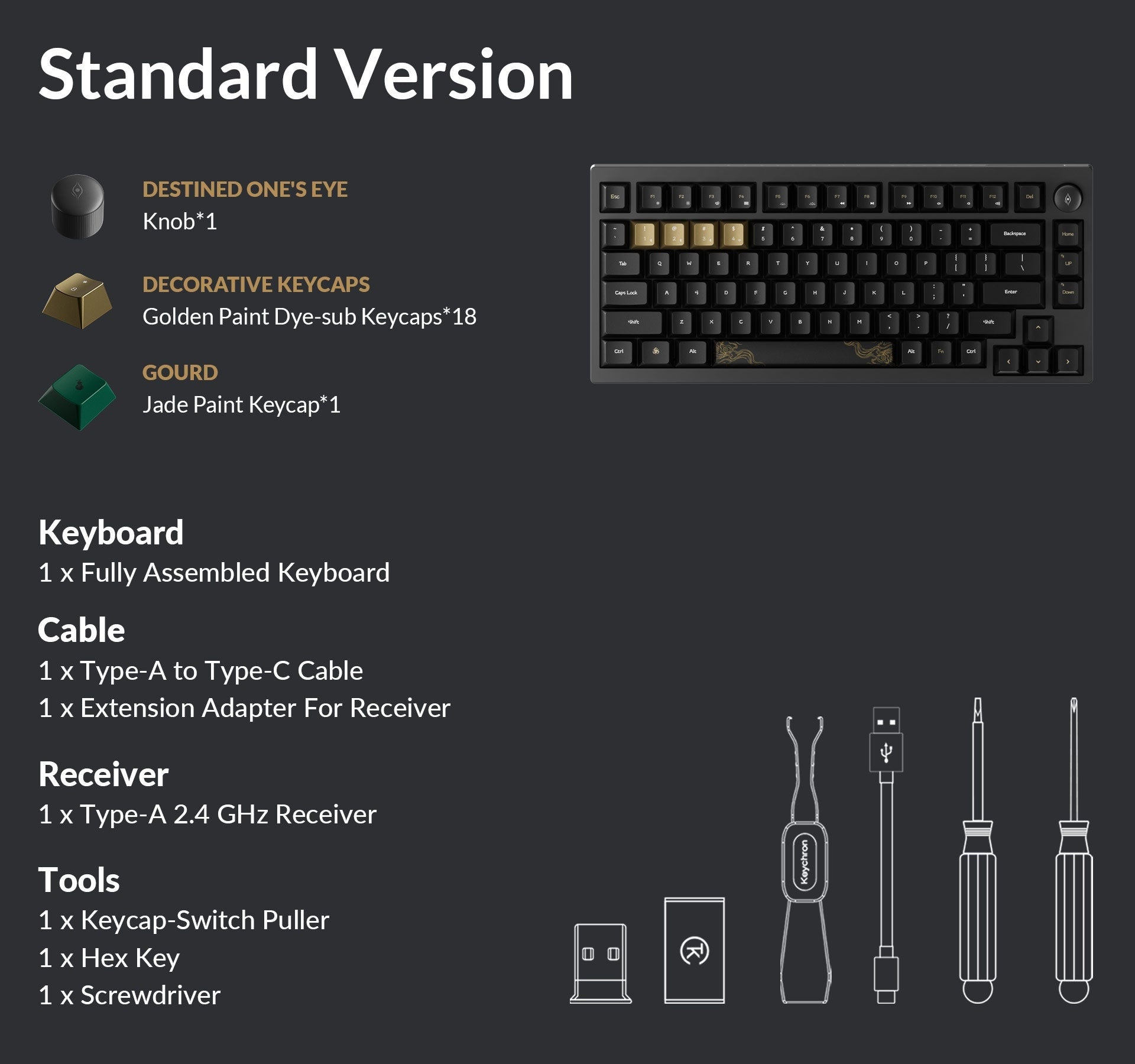 Keychron Black Myth Wukong Aluminum 75% Wireless Keyboard MKDXJOCLD4 |76295|