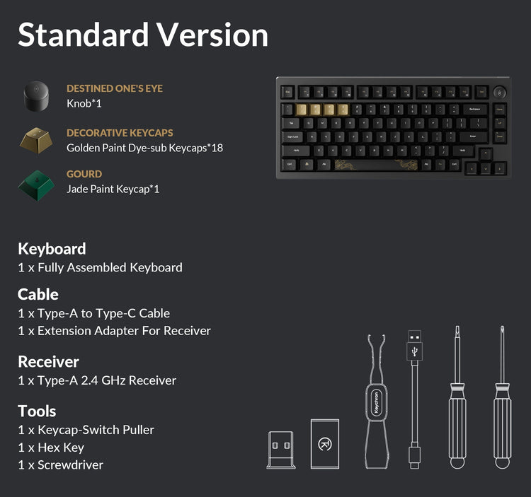 Keychron Black Myth Wukong Aluminum 75% Wireless Keyboard MKDXJOCLD4 |76295|