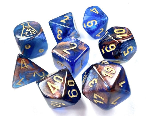 Chessex Lab Dice Lustrous Azurite / Gold Polyhedral 7 Dice Set 30055 MKAVIAB015 |76411|