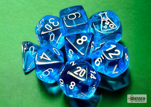 Chessex Lab Dice Translucent Tropical Blue / White Polyhedral 8 Dice Set 30063 MKKZ5SHTPA |76413|