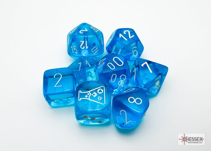 Chessex Lab Dice Translucent Tropical Blue / White Polyhedral 8 Dice Set 30063 MKKZ5SHTPA |0|