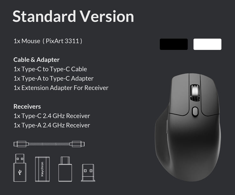 Keychron M6 All Silent PixArt 3311 * Wireless 1K Steel Scroll Wheel Mouse MKG3QHOOPE |77153|