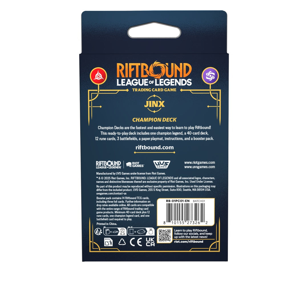 Riftbound League of Legends TCG Set One - Origins Champion Deck Jinx MK6BL50C8R |77118|