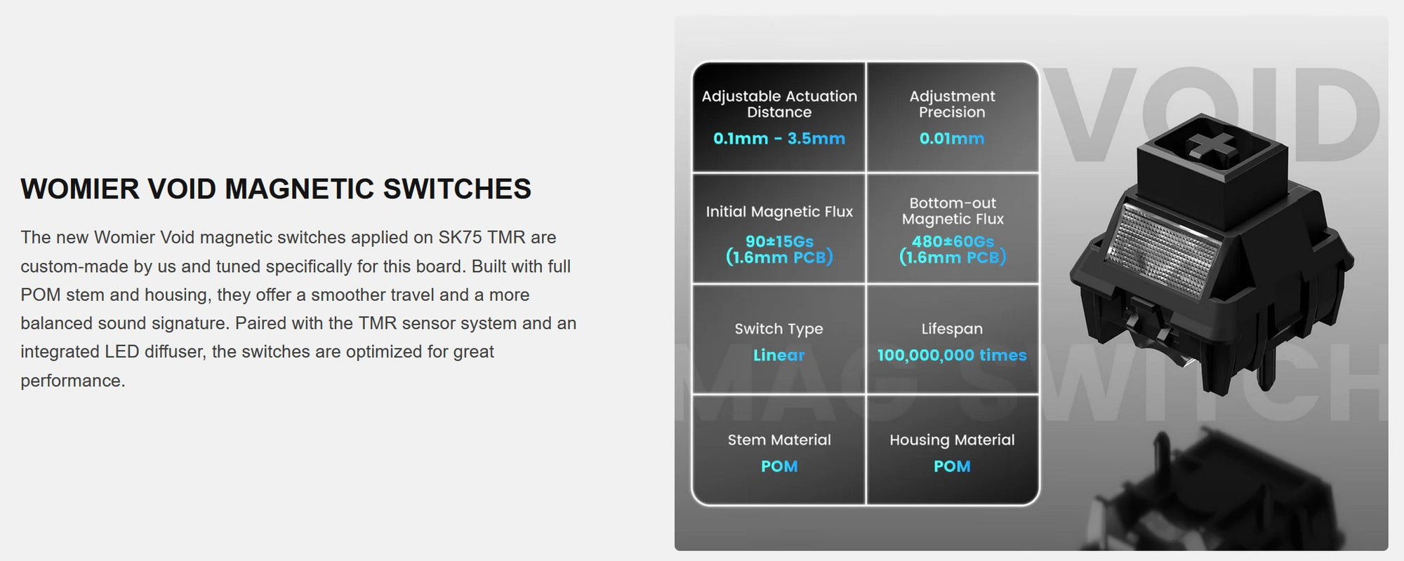 Womier SK75 TMR Magnetic 8K Aluminum Wireless RGB Keyboard MKOTK64VHU |77667|