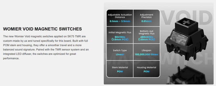 Womier SK75 TMR Magnetic 8K Aluminum Wireless RGB Keyboard MK72VX3L6T |77667|