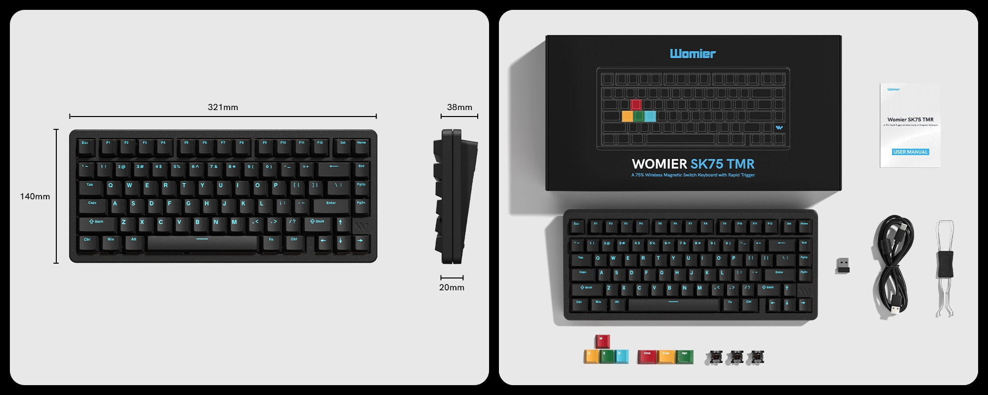 Womier SK75 TMR Magnetic 8K Aluminum Wireless RGB Keyboard MK72VX3L6T |77656|