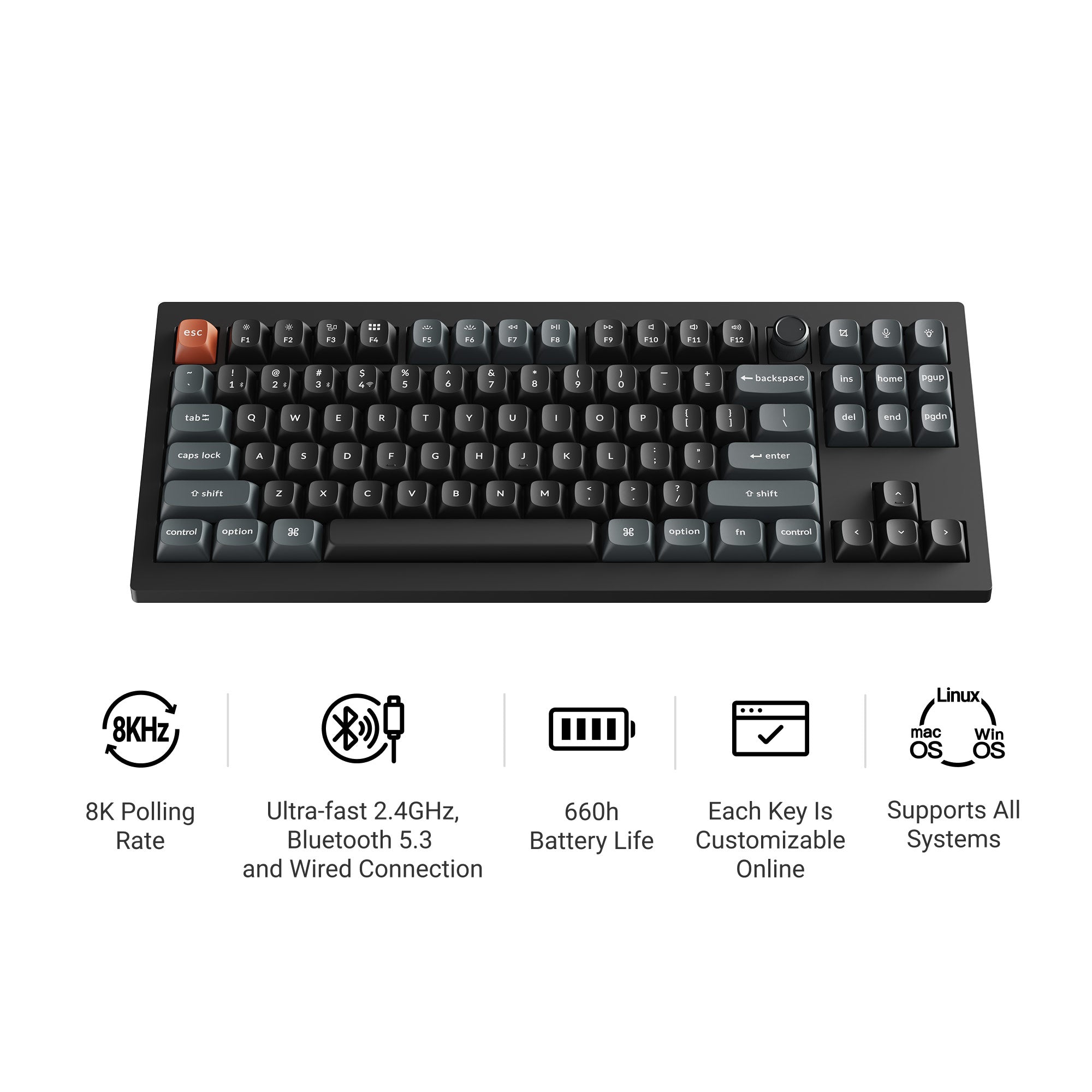 Keychron V3 Ultra 8K TKL Wireless RGB Keyboard MK8ZL84HQO |78167|