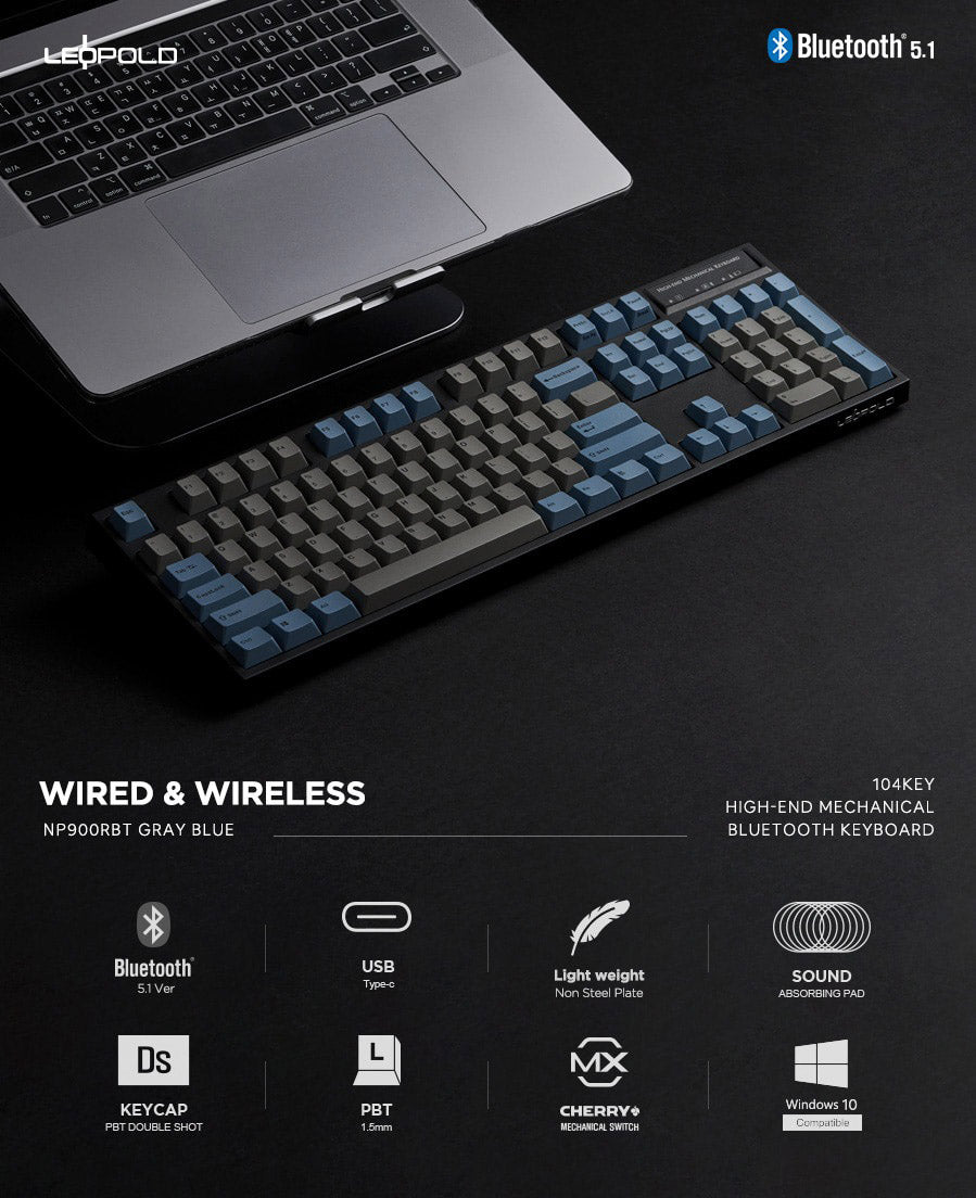 Leopold NP900RBT Grey / Blue Wireless Mechanical Keyboard keyboard image