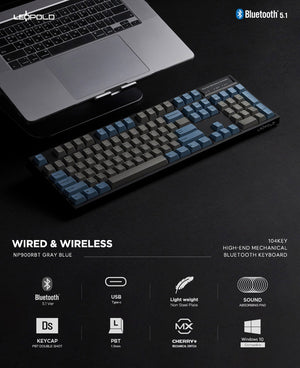Leopold NP900RBT Grey / Blue Wireless Mechanical Keyboard MK3XS4L3BH |78574|