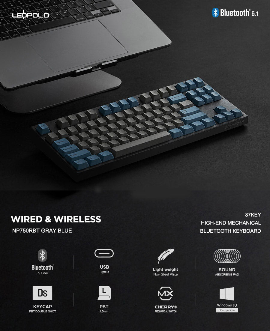 Leopold NP750RBT Grey / Blue Wireless Mechanical Keyboard keyboard image