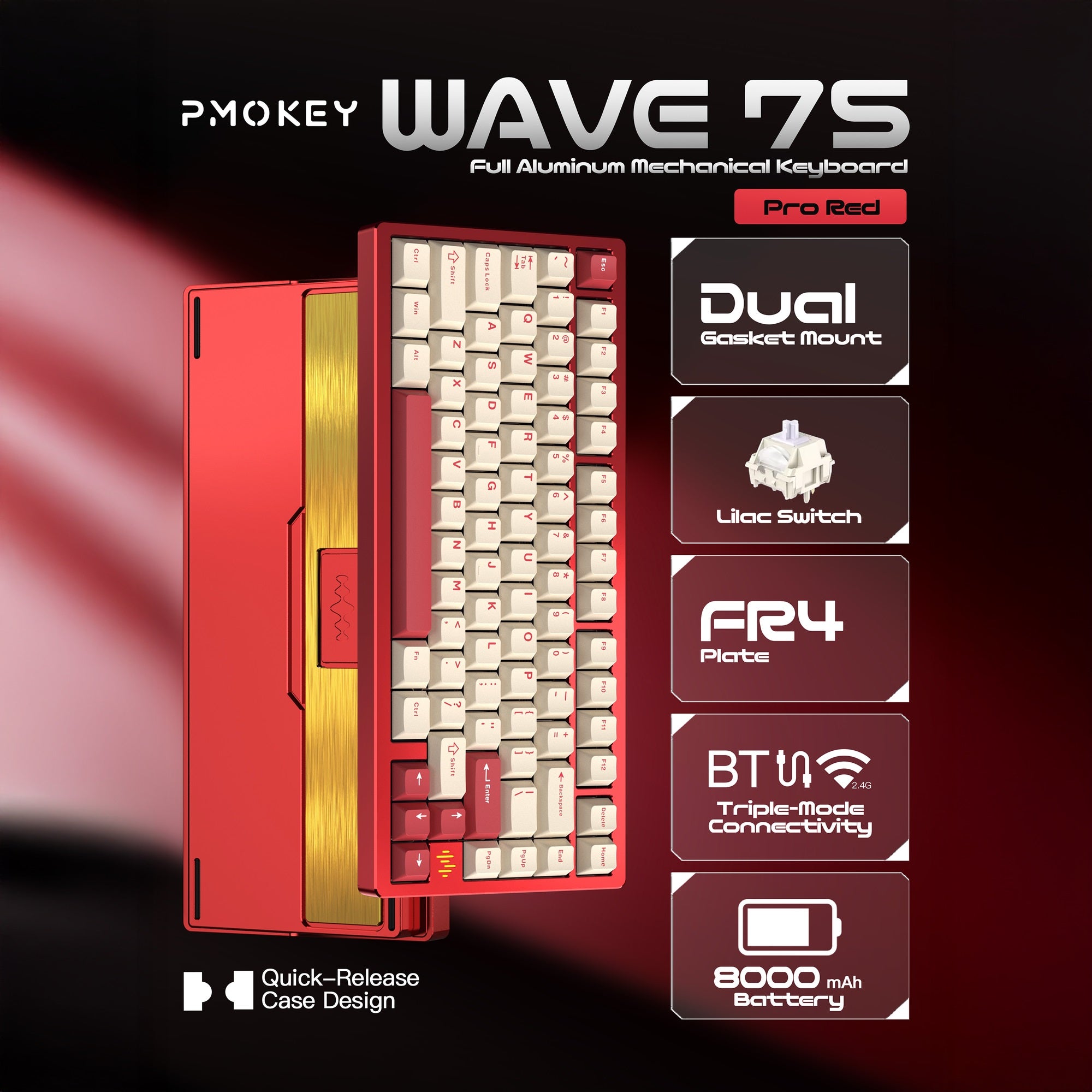 WAVE75 Pro ワイヤレスキーボード VIA/Bluetooth/2.4G PMOKEY Wave 75 Pro Aluminum Wireless Keyboard