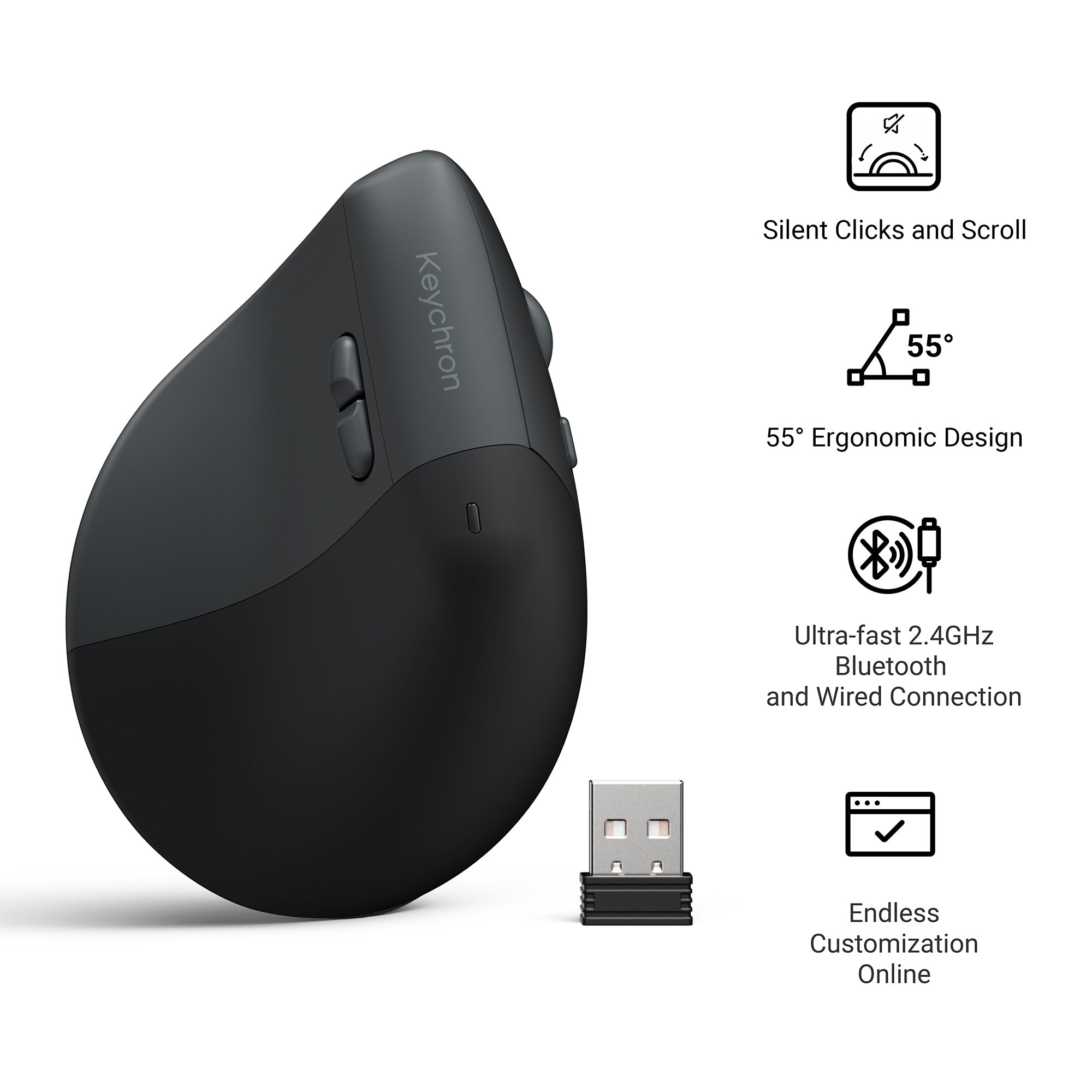 Keychron BM27 Silent 3212 Space Grey Wireless Vertical Mouse MK8NDRI9SQ |79955|