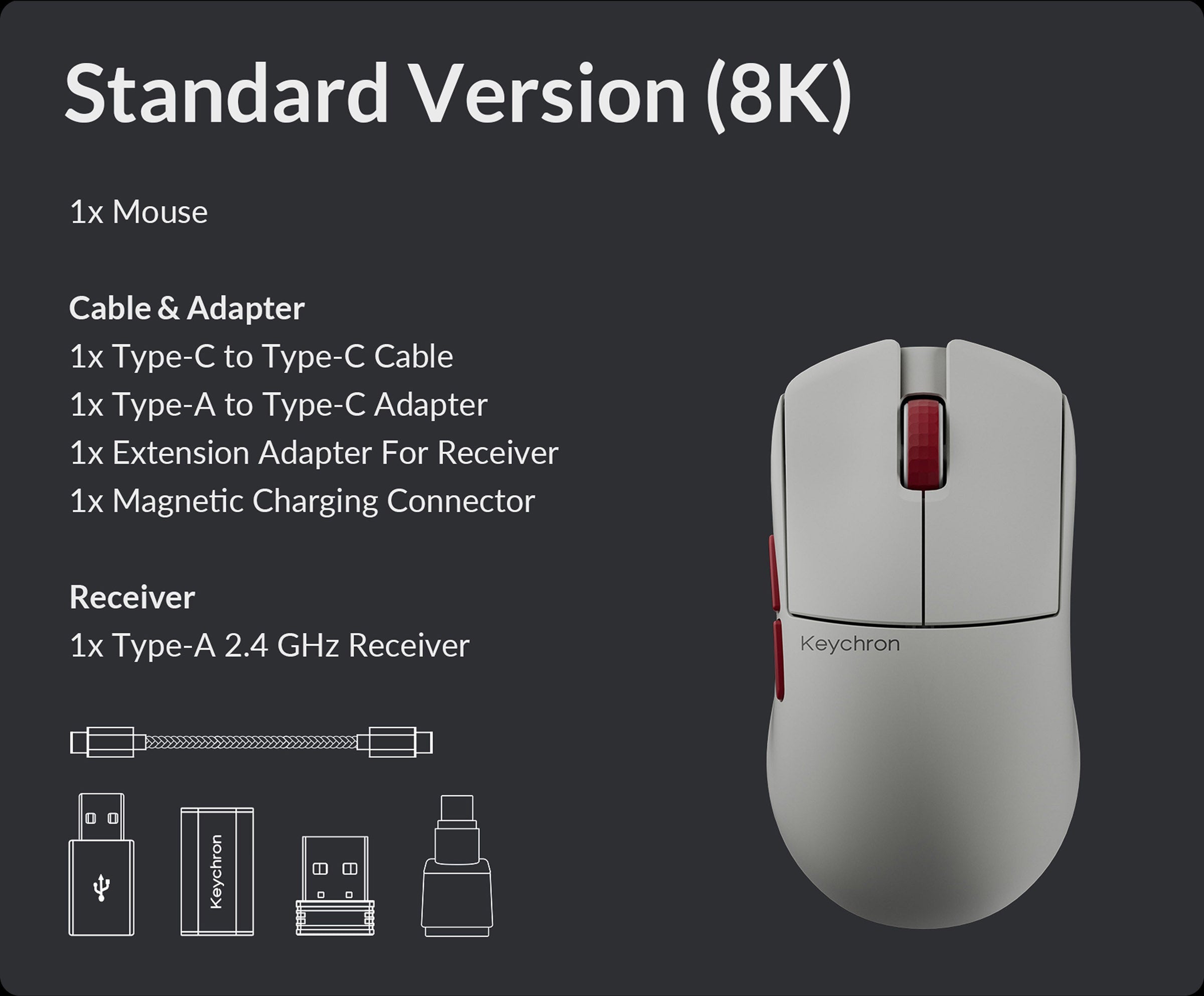 Keychron G4 3950 White 8K Wireless Mouse MKARTF5Q8U |79154|