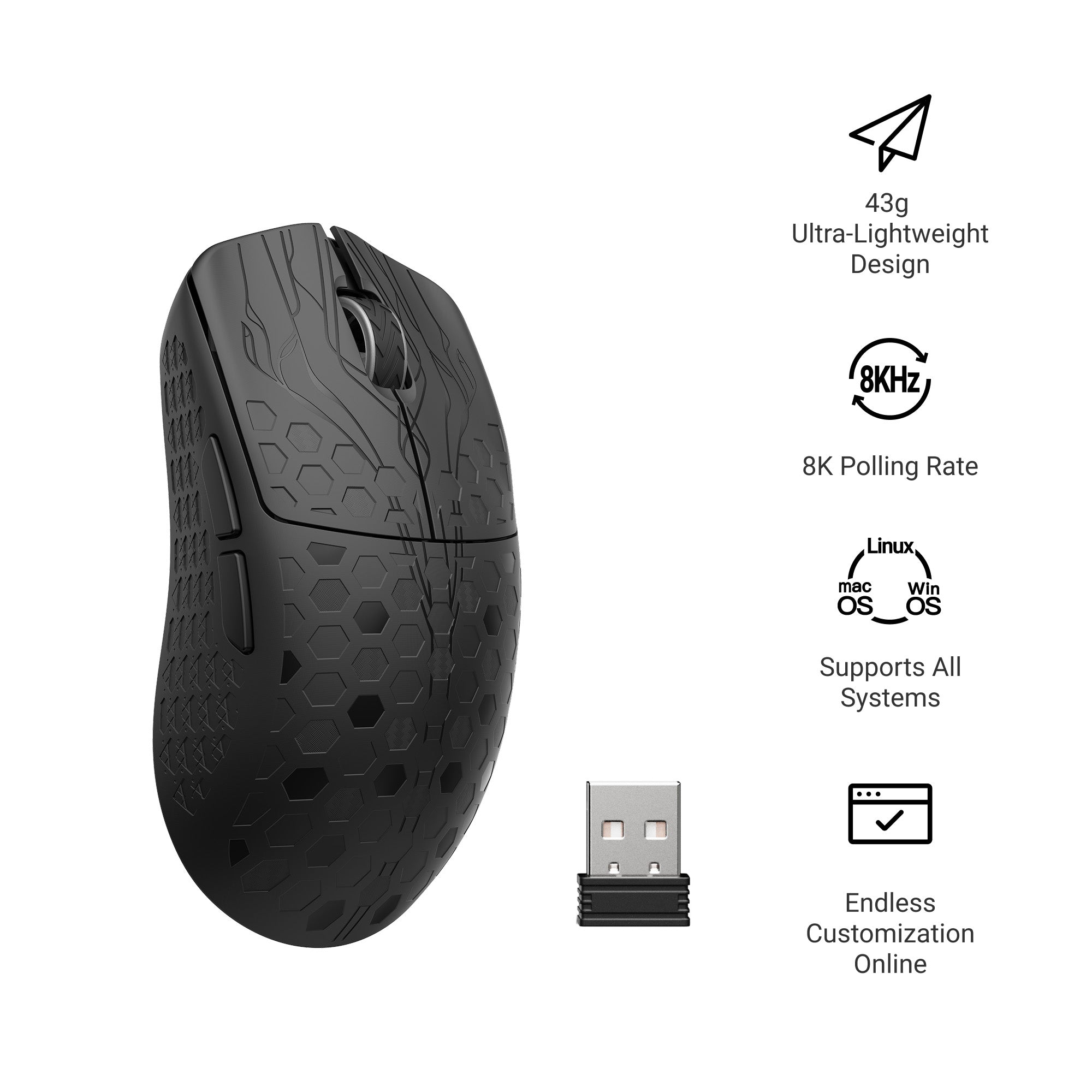 Keychron G5 3950 Black 8K Wireless Mouse MKKB3YBKD0 |79167|