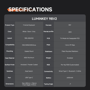 LUMINKEY Luminkey98 V2 Aluminum Wireless Keyboard MK82KBN9CY |78952|