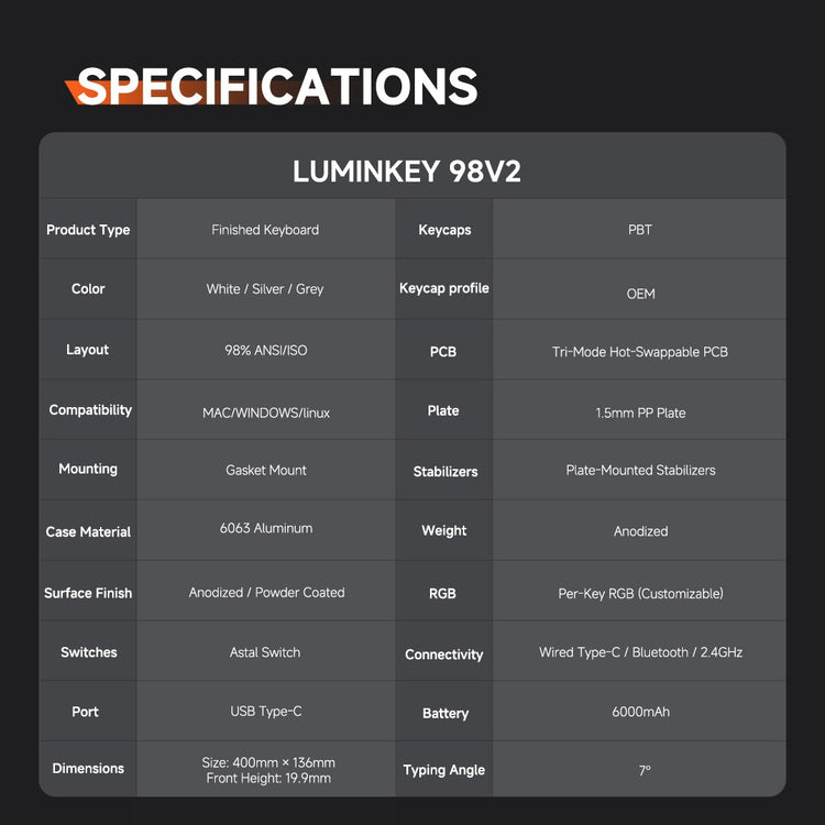 LUMINKEY Luminkey98 V2 Aluminum Wireless Keyboard MK82KBN9CY |78952|