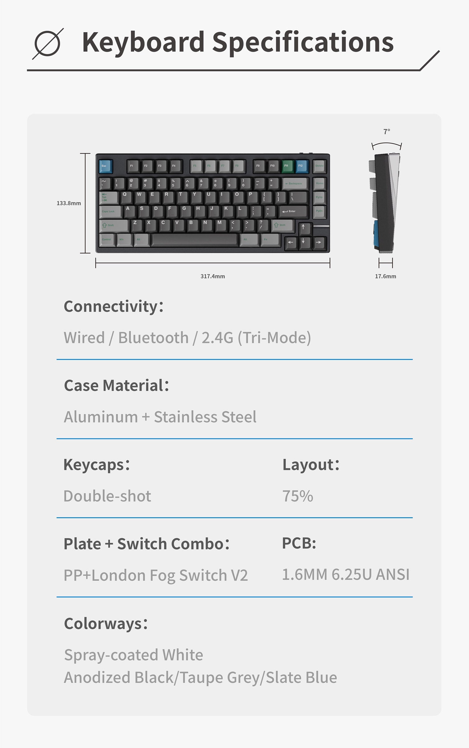 Neo75 * Aluminum 75% Wireless Prebuilt Keyboard MKWWYTKTAZ |79129|