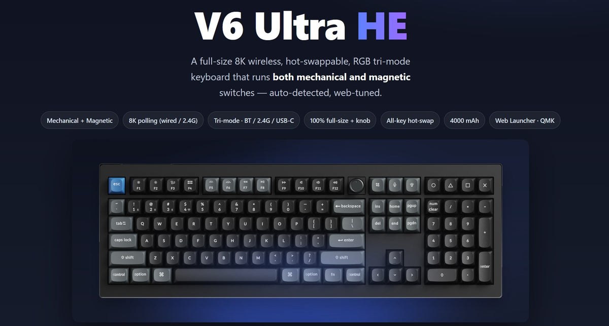 Keychron V6 Ultra Hybrid 8K * Wireless Magnetic and Mechanical Keyboard MK3VDT9IMO |80169|