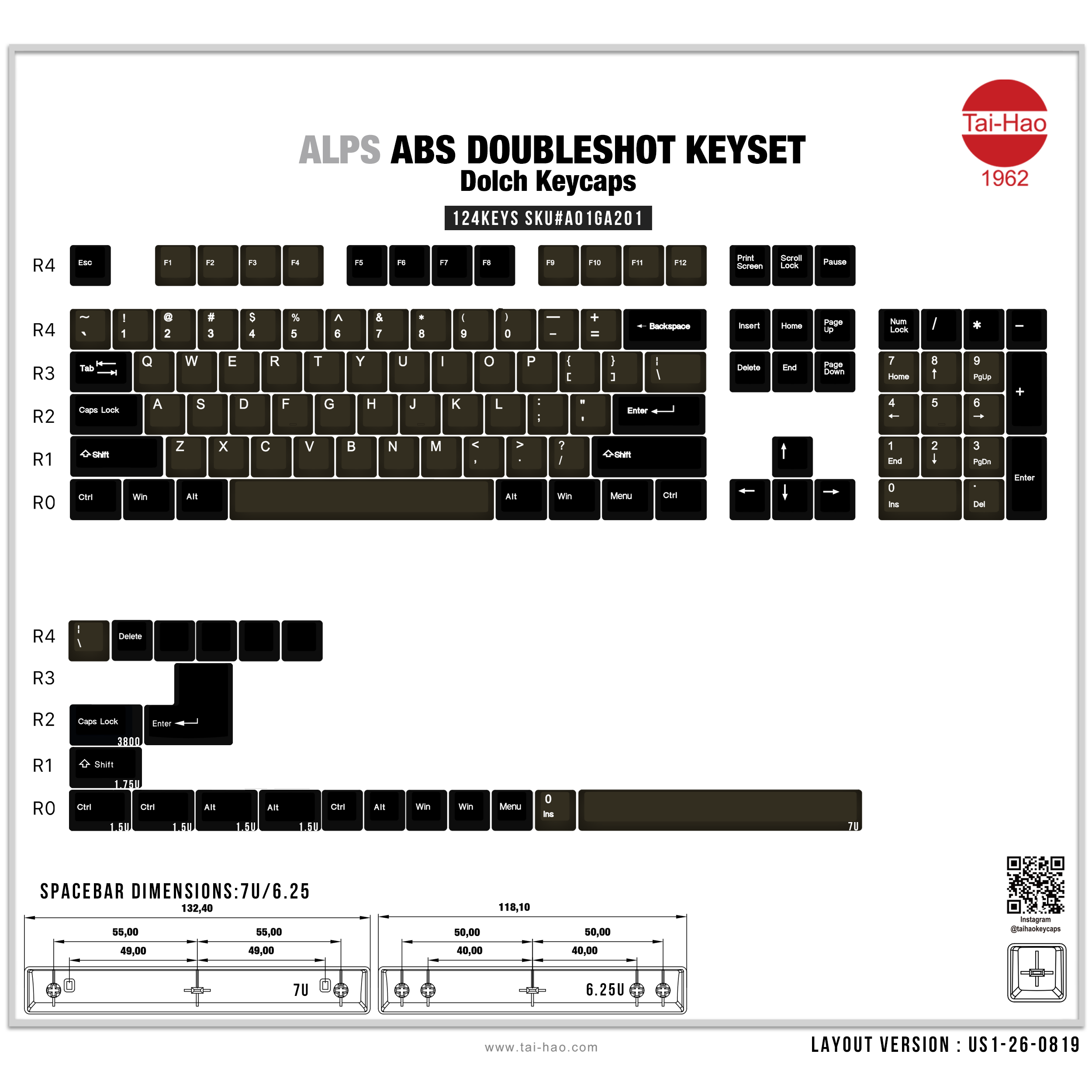 ★h_t★足鍵盤ステージア Tai-Hao Alps 124 Key OEM Profile ABS Keycaps – Mechanical Keyboards