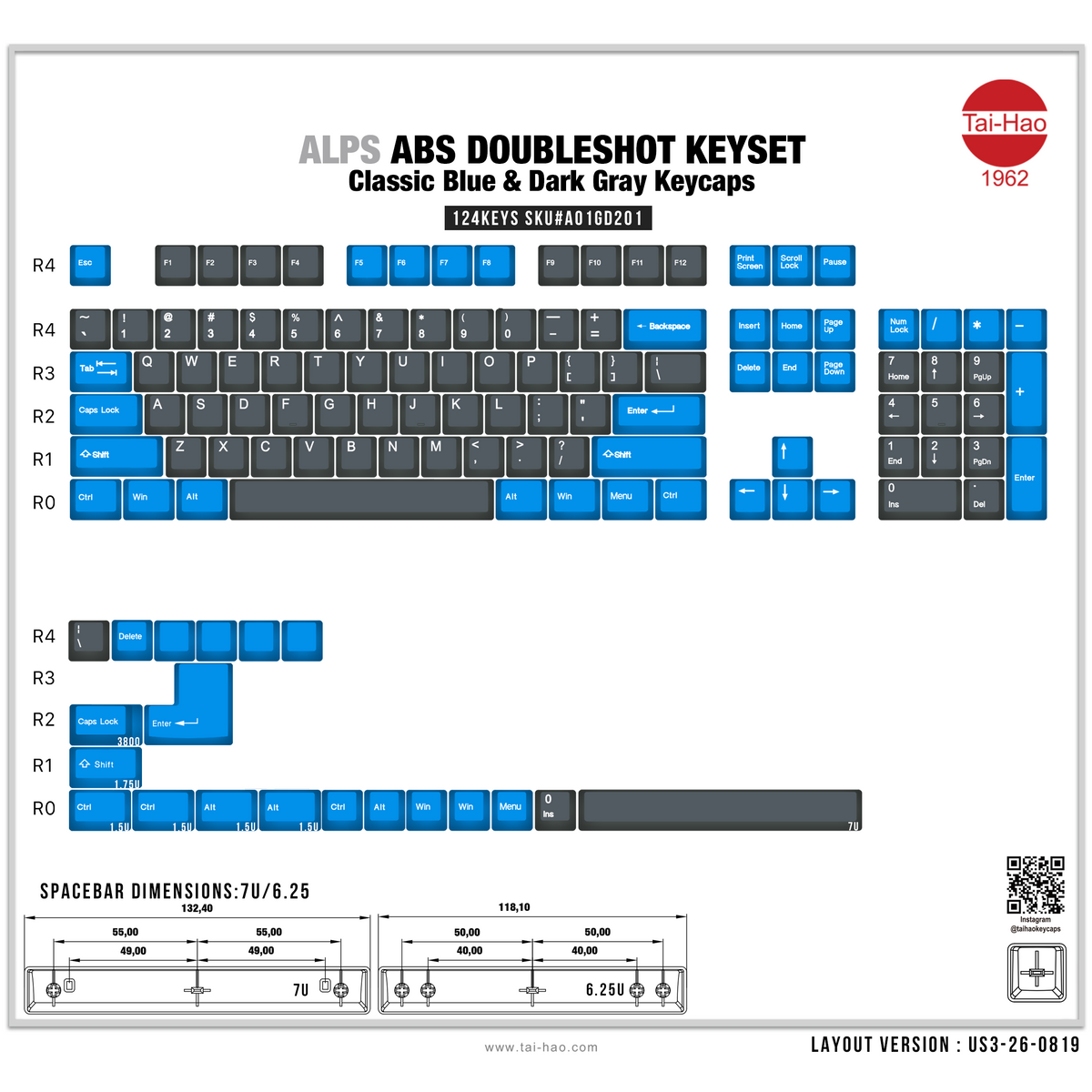 ★h_t★足鍵盤ステージア Tai-Hao Alps 124 Key OEM Profile ABS Keycaps – Mechanical Keyboards